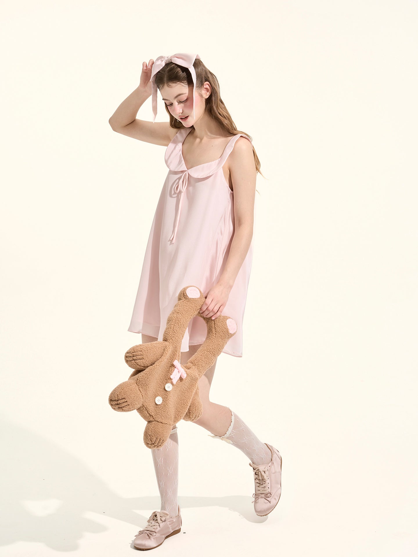 Soft Pink Bow Neck Sleeveless Nightdress
