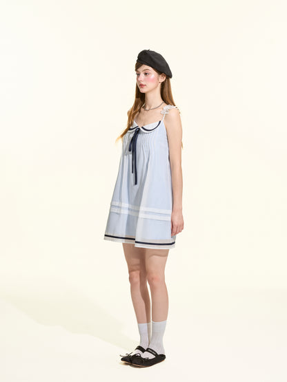 Light Blue Navy Style Pleated Tulle Cami Dress Women Summer Aesthetic Mini Dress