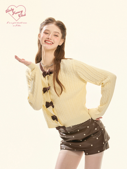 Butter Cream Bow Knit Cardigan & Cami Top Set