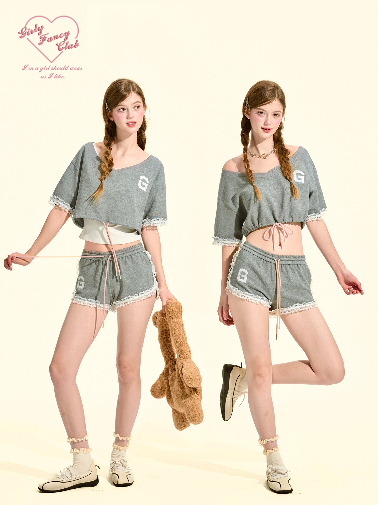 Grey Athleisure Crop Top & Shorts Set