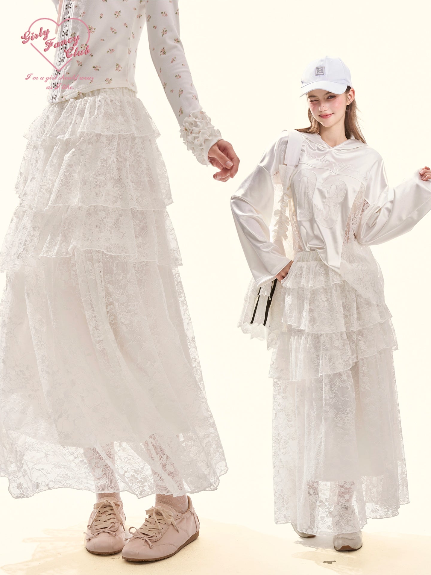 Pure Muse White Tiered Lace Midi Skirt