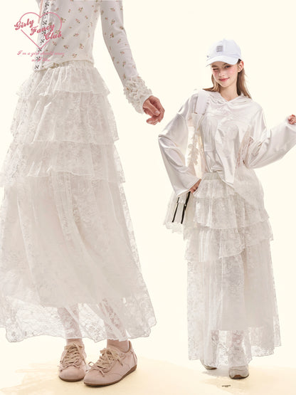 Pure Muse White Tiered Lace Midi Skirt