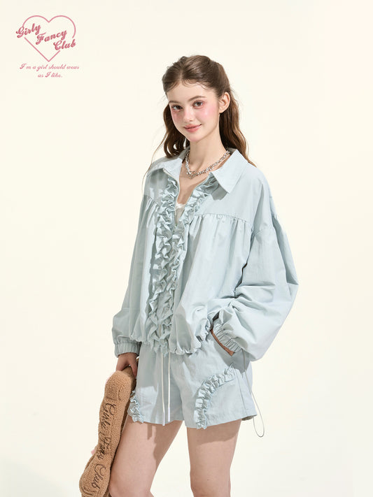 Lake Blue Water-Repellent Jacket and Shorts Set