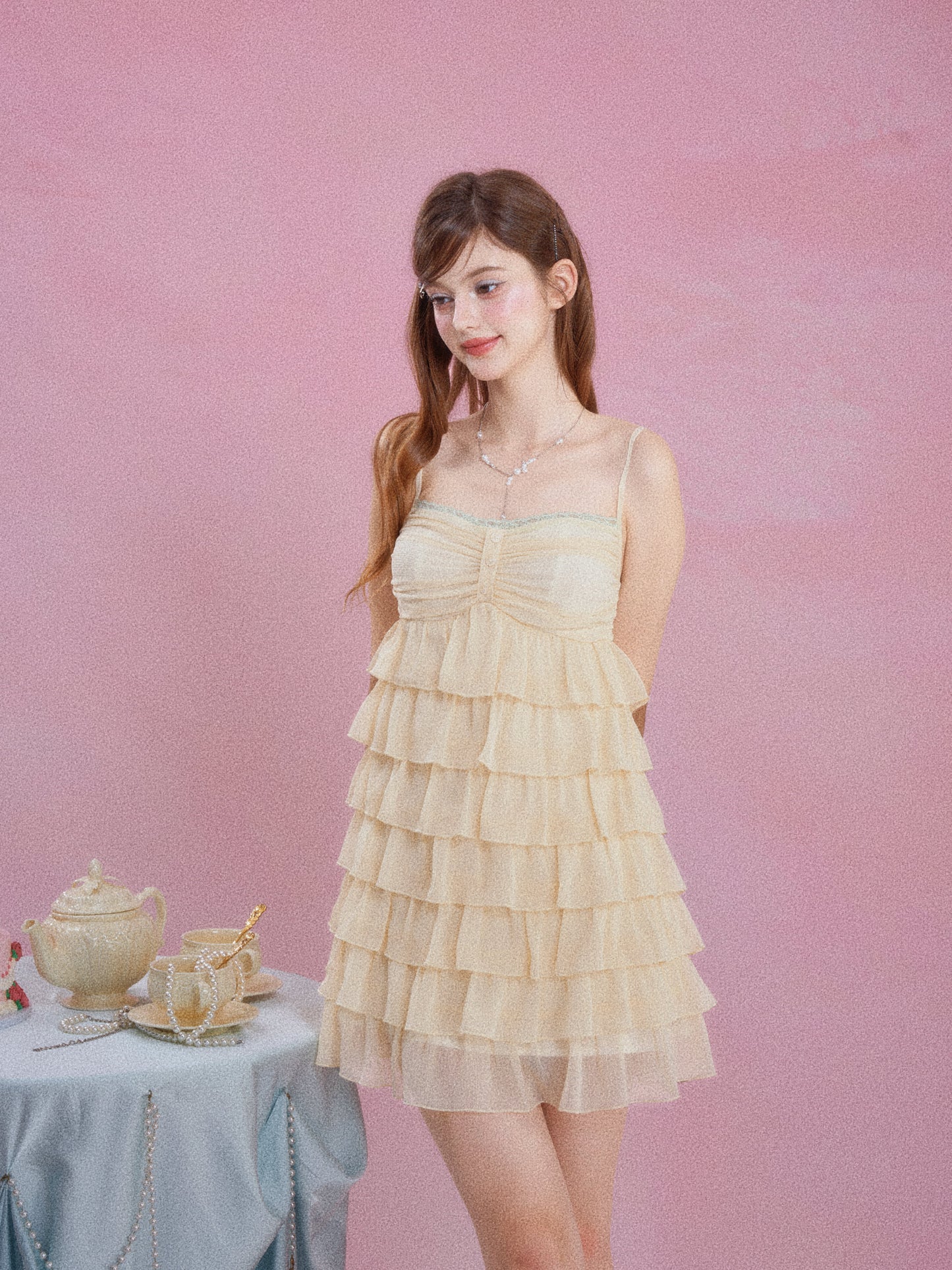 Yellow Ruffle Tiered Cami Dress Women Summer Sleeveless Flowy Cake Dress Slim Fit