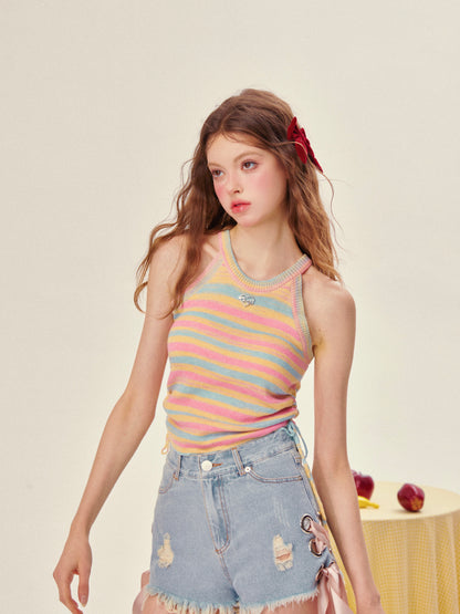 Rainbow Stripe Knit Cami Top – Colorful Summer Tank