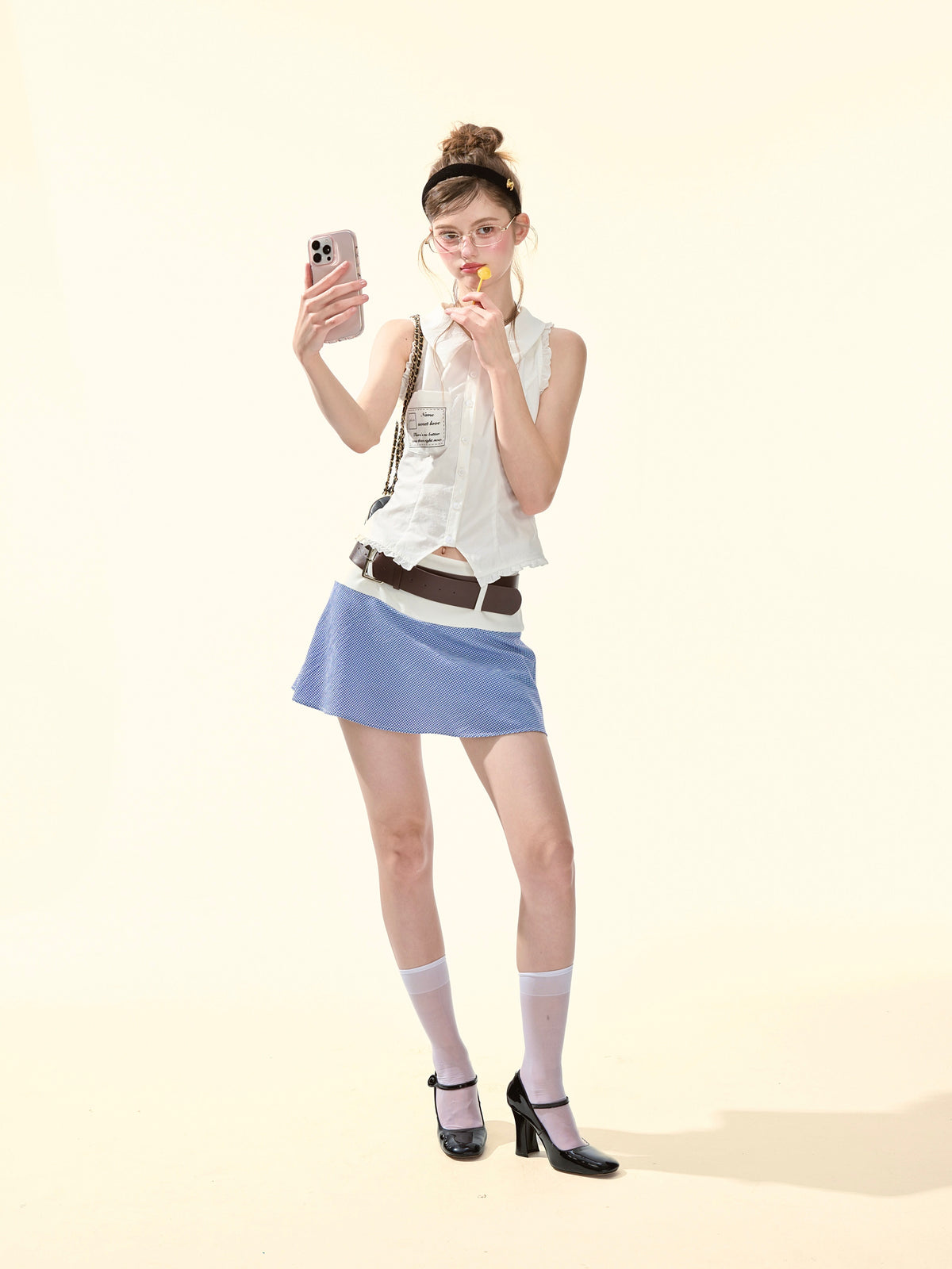 White Lace Trim Fitted Tank Top Women | American Preppy Sleeveless Blouse