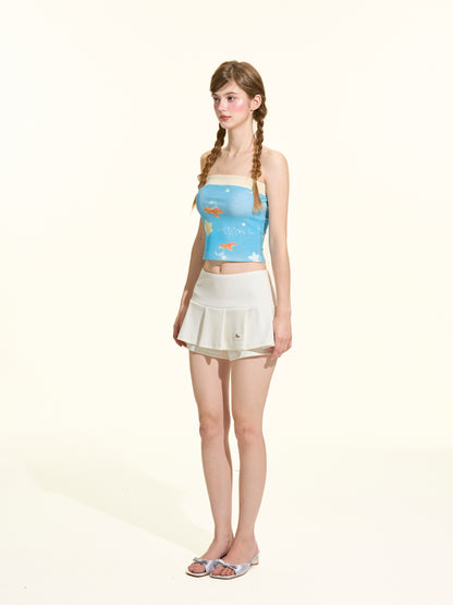 Blue Floral Strapless Tube Top – Slim Fit Sleeveless Cami