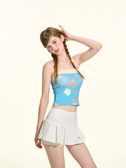 Blue Floral Strapless Tube Top – Slim Fit Sleeveless Cami