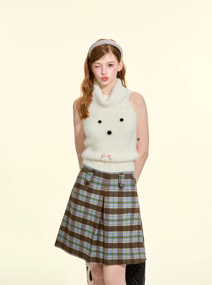 Women’s Plaid Pleated A-Line Midi Skirt | High-Waisted Vintage Fall Winter Wool Skirt