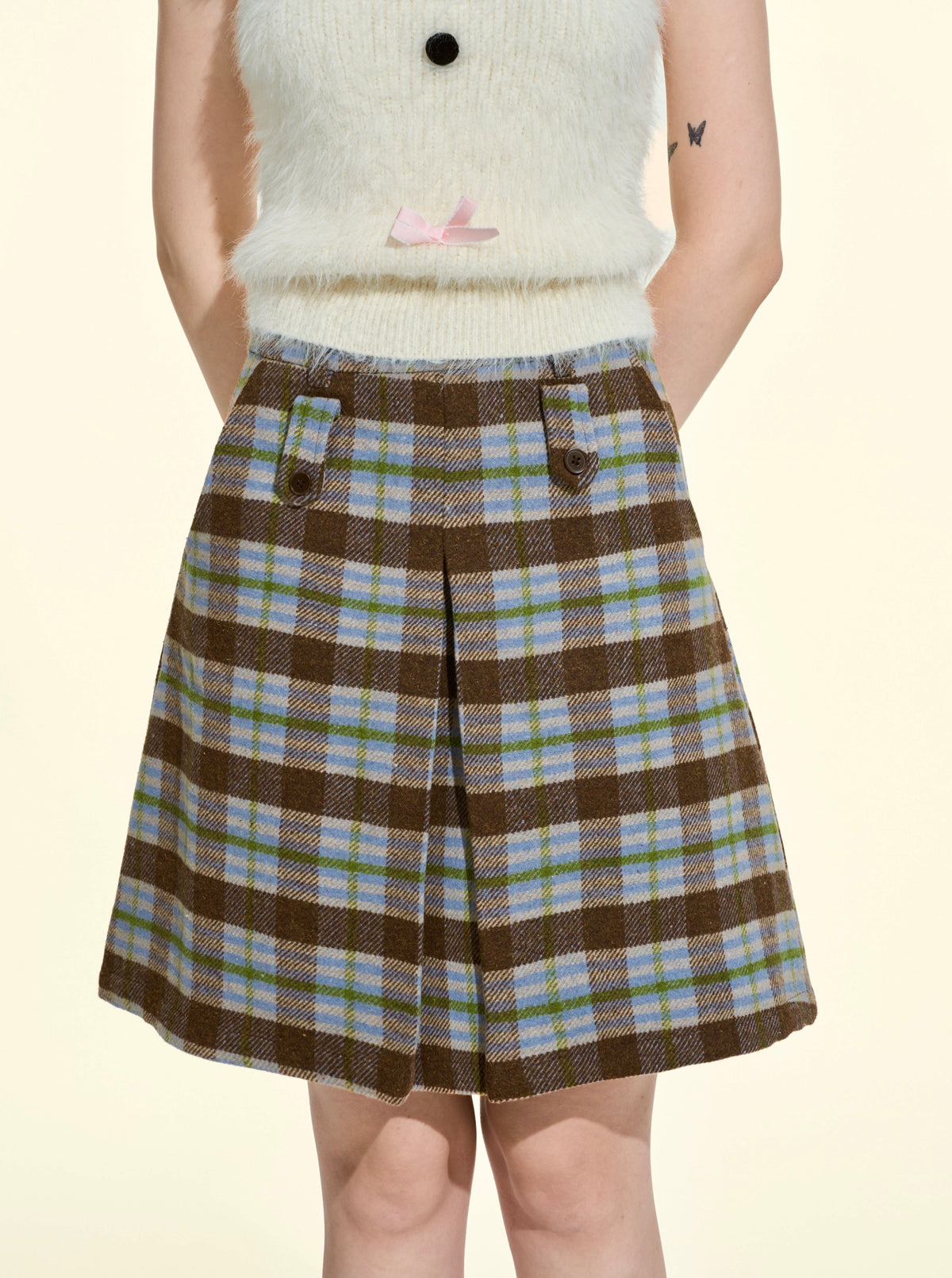 Women’s Plaid Pleated A-Line Midi Skirt | High-Waisted Vintage Fall Winter Wool Skirt