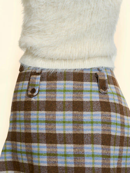 Women’s Plaid Pleated A-Line Midi Skirt | High-Waisted Vintage Fall Winter Wool Skirt
