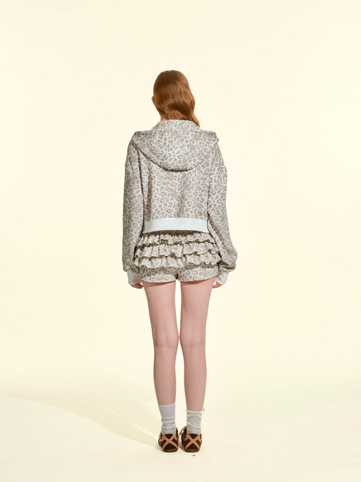 Star Leopard Print Cropped Hoodie & Mini Skirt Set