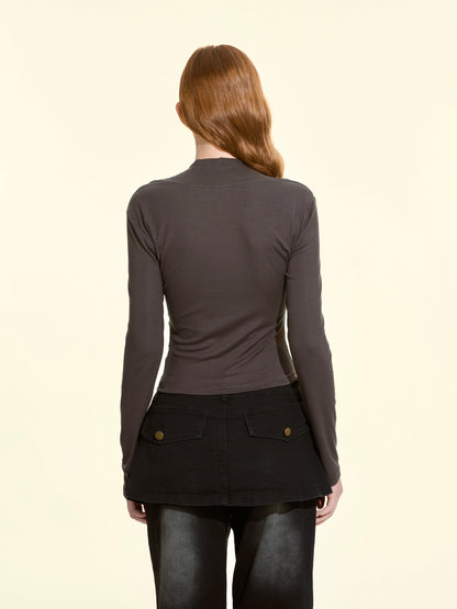 Sweet Square-Neck Polka Dot Fitted Top – Short Length Lyocell Knit
