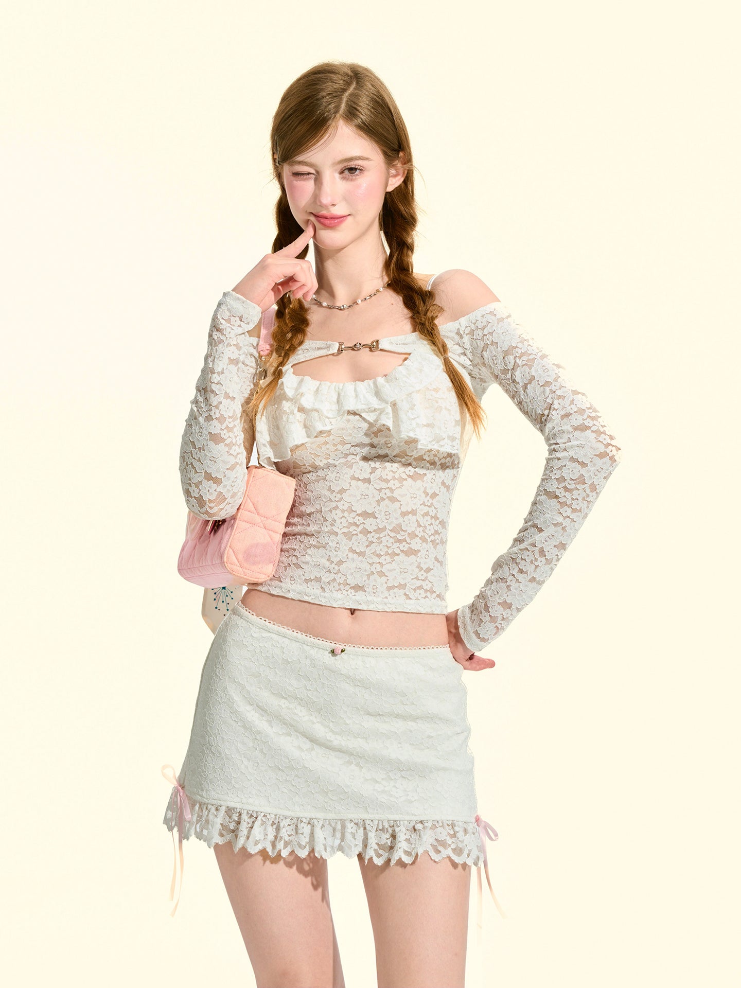 Lace Whisper Ruffled Hem Mini Skirt