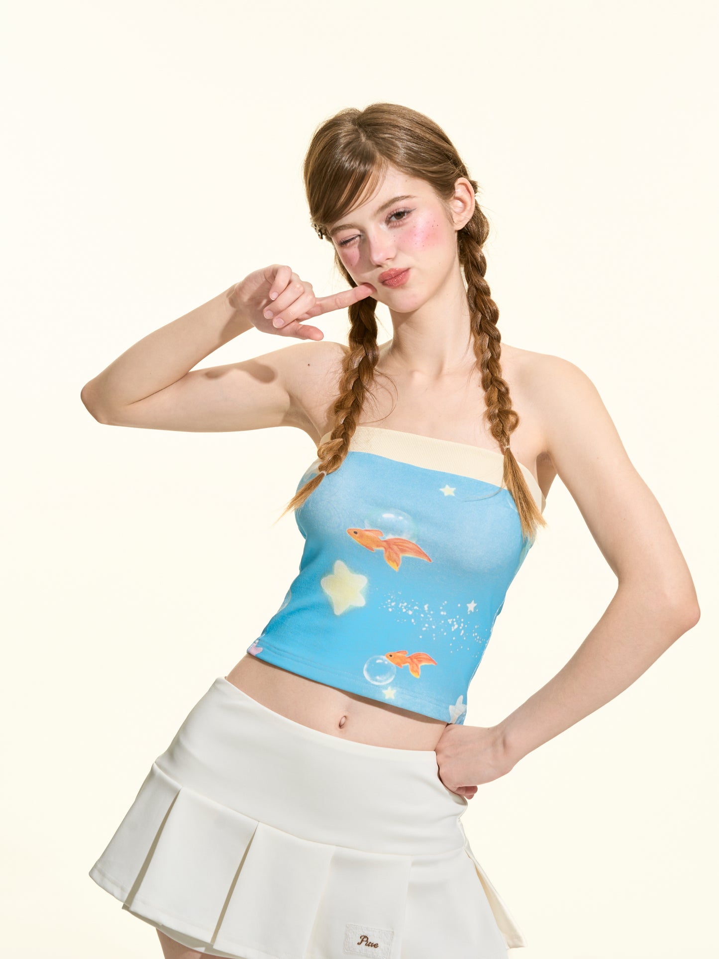Blue Floral Strapless Tube Top – Slim Fit Sleeveless Cami
