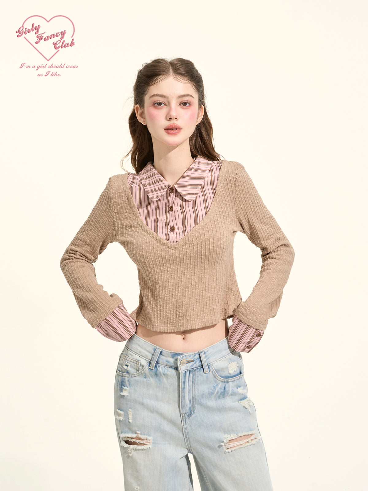 Academia Faux Two-Piece Knit Top