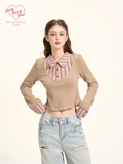Academia Faux Two-Piece Knit Top