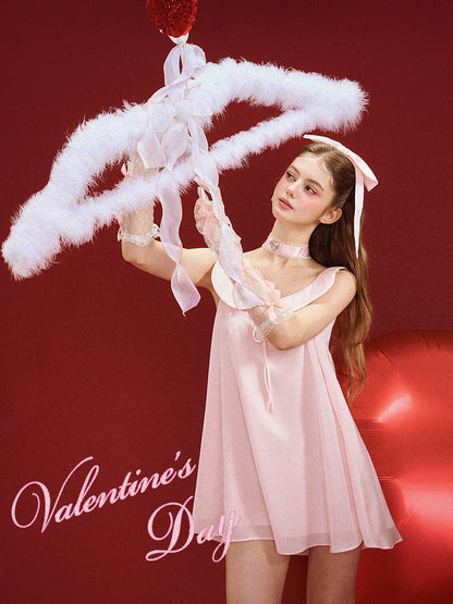 Soft Pink Bow Neck Sleeveless Nightdress
