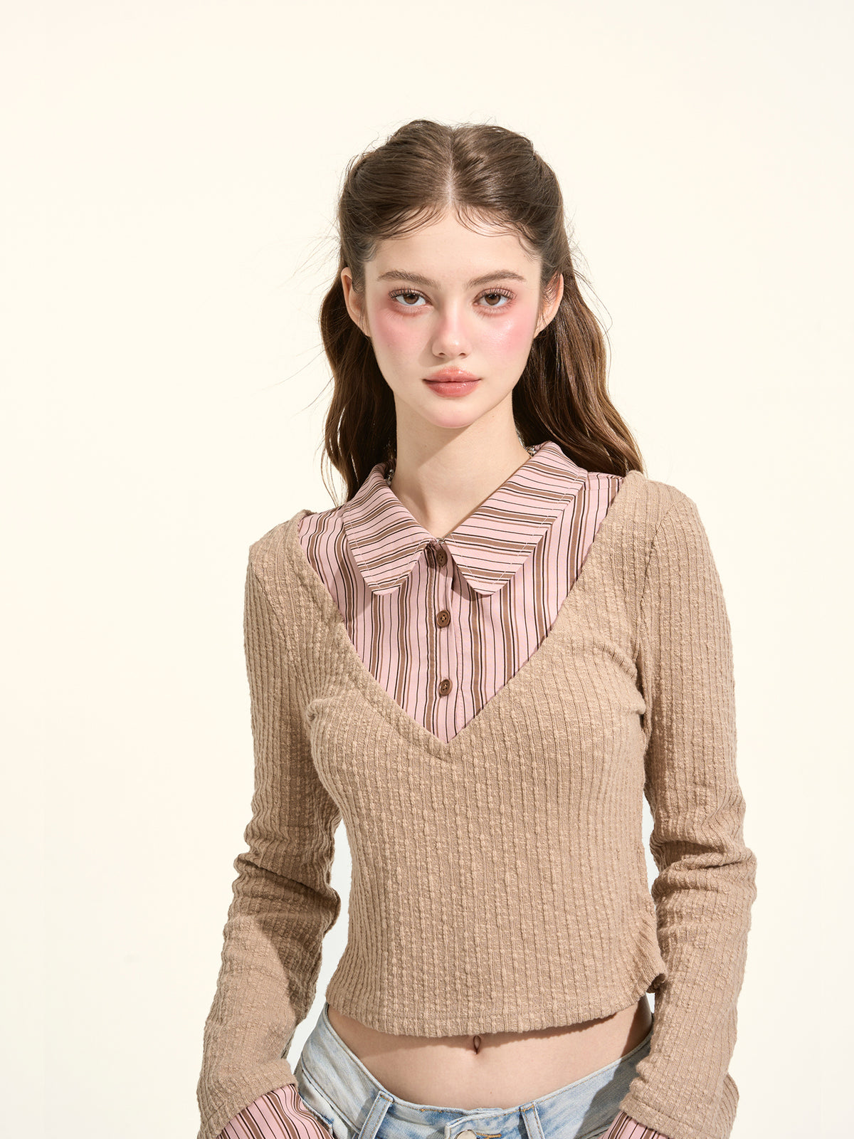 Academia Faux Two-Piece Knit Top