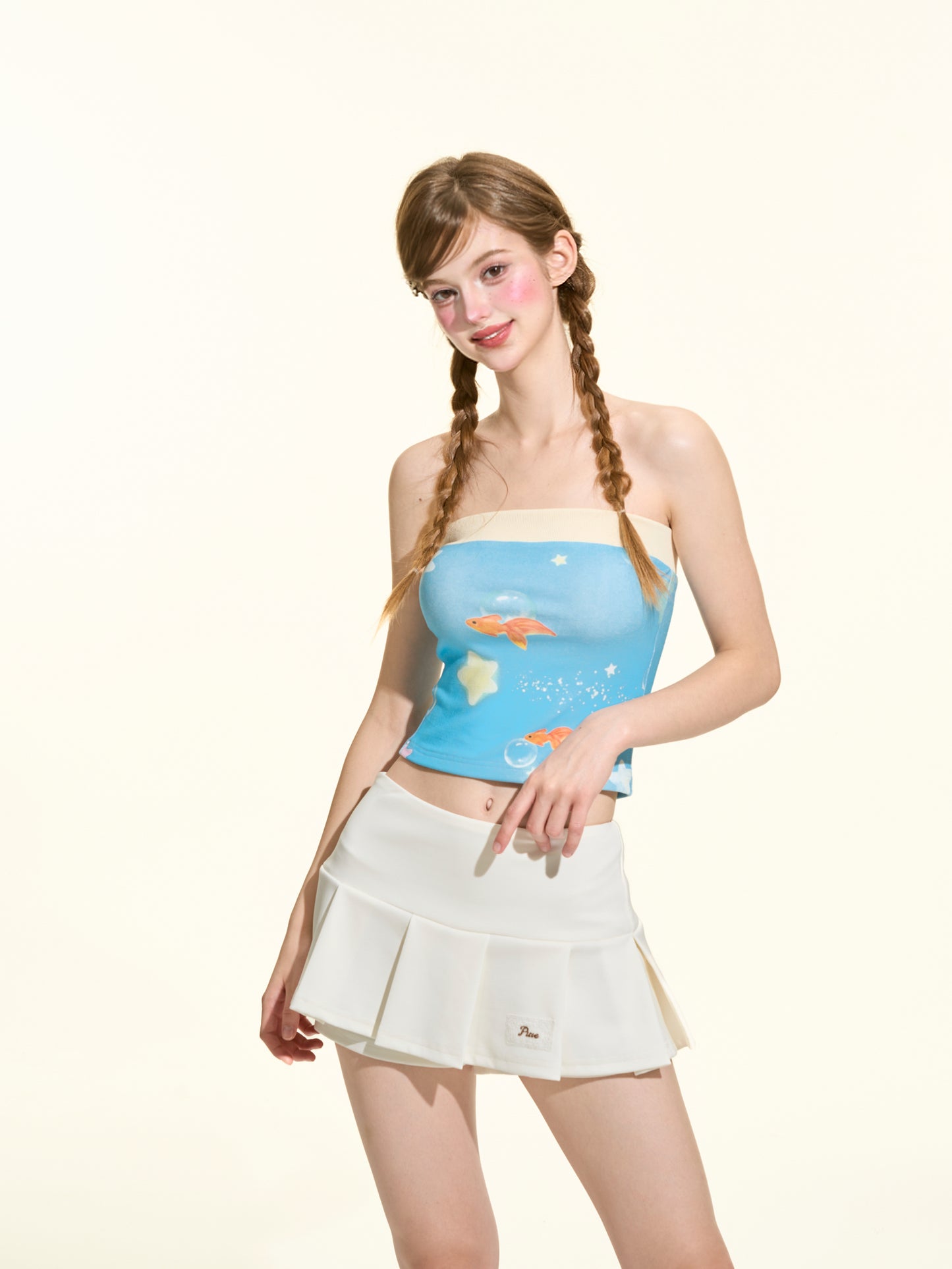 Blue Floral Strapless Tube Top – Slim Fit Sleeveless Cami