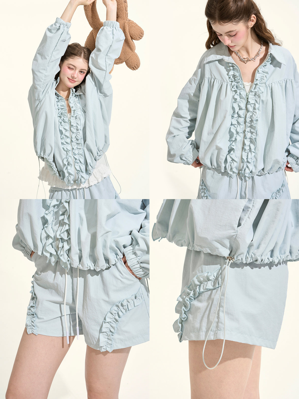 Lake Blue Water-Repellent Jacket and Shorts Set