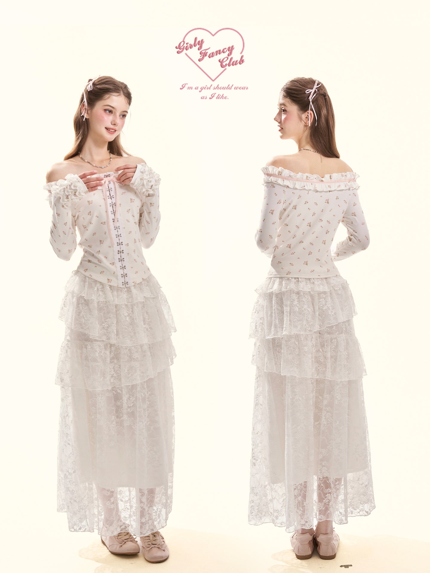 Pure Muse White Tiered Lace Midi Skirt