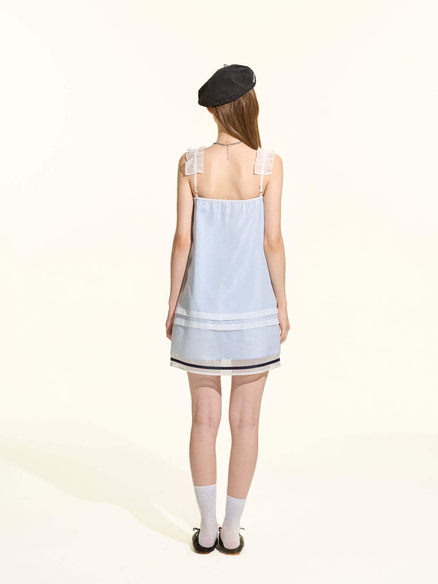 Light Blue Navy Style Pleated Tulle Cami Dress Women Summer Aesthetic Mini Dress