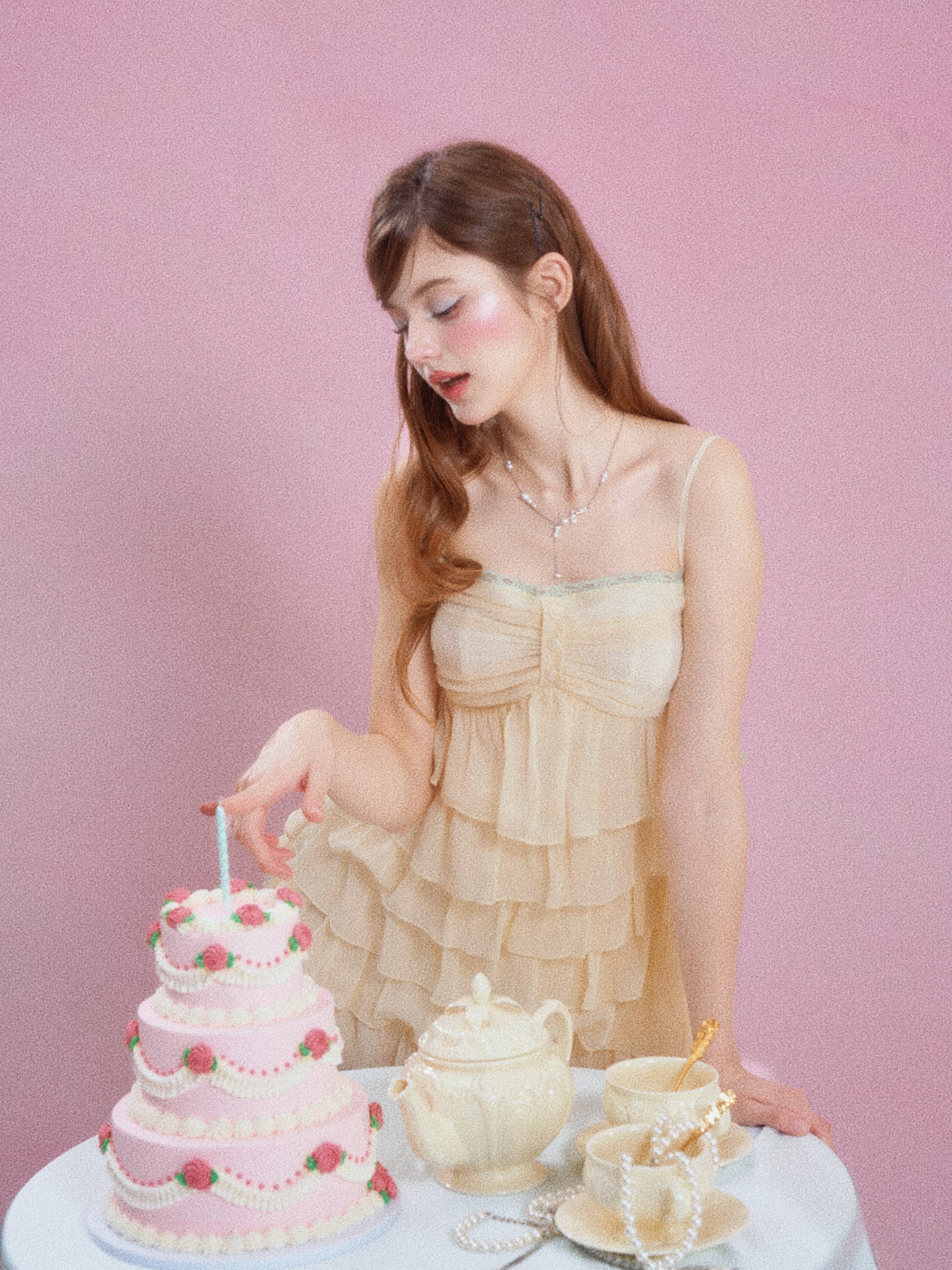Yellow Ruffle Tiered Cami Dress Women Summer Sleeveless Flowy Cake Dress Slim Fit